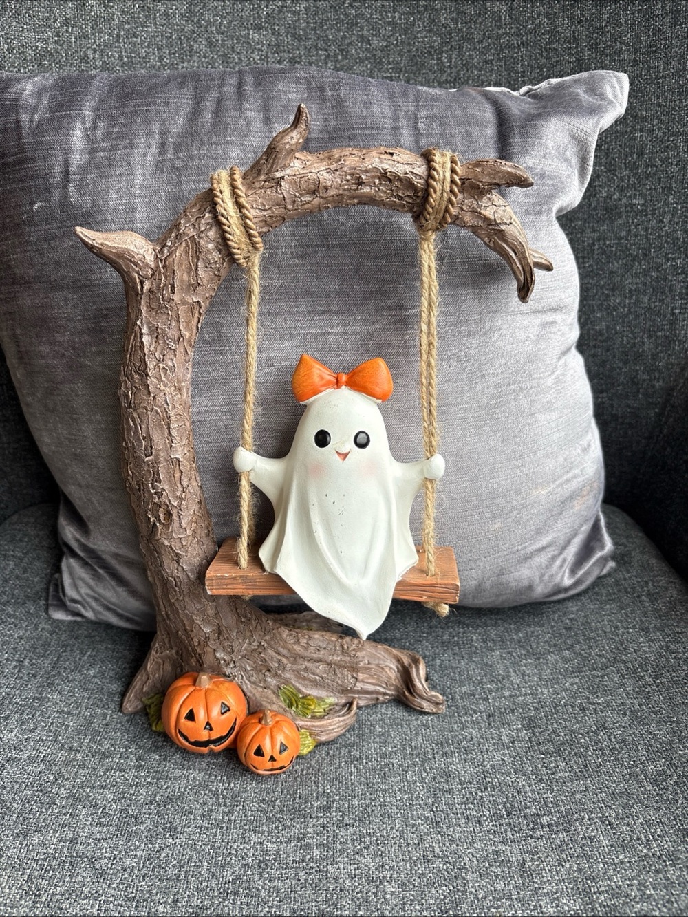 Halloween Ghost on Swing Home Accent - White & Orange